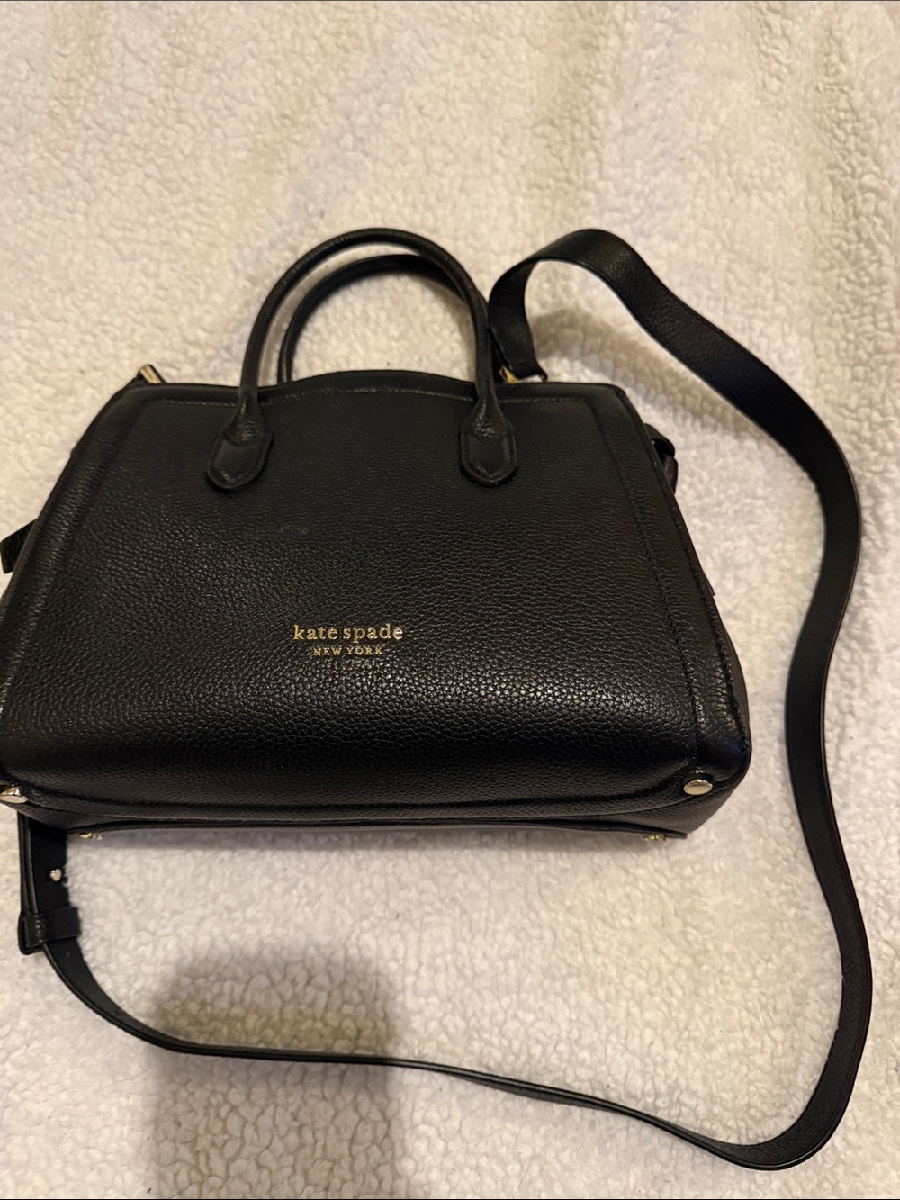 kate spade black pebbled leather satchel with crossbody strap